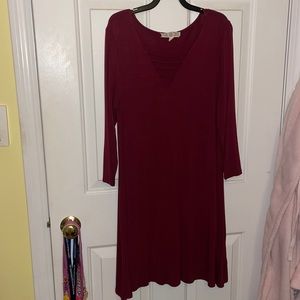 3/4 Length Sleeve Maroon Dress